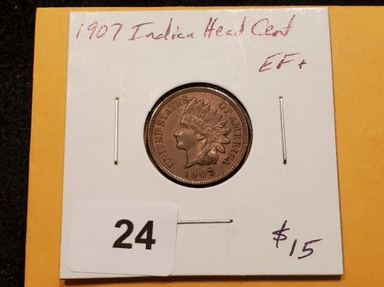 1907 Indian cent in Extra Fine plus condition