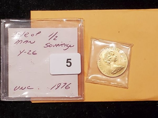 GOLD! Purty BU 1976 Isle of Man 1/2 Sovereign