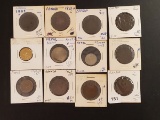 Twelve Canadian and Nepalese coins