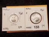 Two Uncirculated Mali coins from 1961