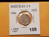 Silver 1919 Mexico 20 centavos