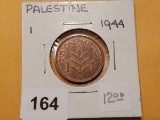 Uncirculated red-brown Palestine 1944 one mil