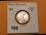 Choice Brilliant Uncirculated 1937 Philippines 20 centavos
