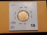 GOLD! Brilliant Uncirculated France 1908 10 francs
