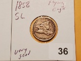1858 Small Letters Flying Eagle Cent in Very Good