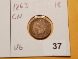 1863 Copper-Nickel Indian Cent in Very Good