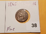 Better Date 1865 Indian cent in Fine