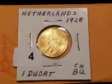 GOLD! Beautiful Choice Brilliant Uncirculated Netherlands 1928 Ducat