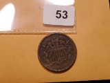 1864 Two cent piece in VF-details