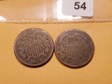 1869 and 1864 Two Cent pieces