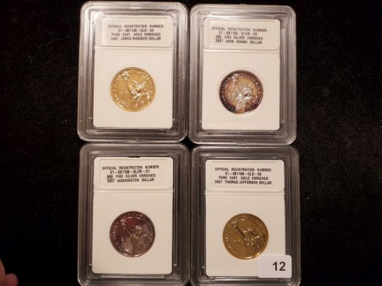 Four slabbed gold and silver plated Presidential dollars