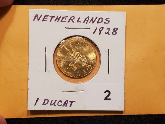 GOLD! Netherlands 1928 1 ducat in Brilliant Uncirculated