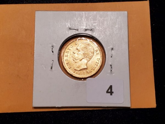 GOLD! Gorgeous Italy 1882 20 Lira Brilliant Uncirculated