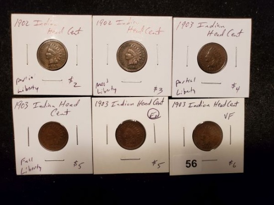 Six Better Grade Indian cents