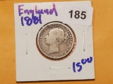 1881 BRITISH SILVER ONE SHILLING COIN