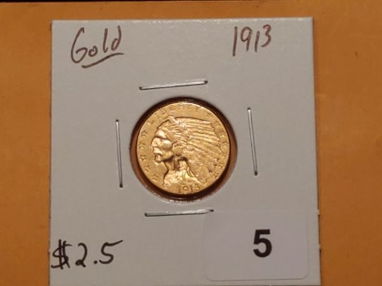 GOLD! 1913 Incuse Indian $2.5 Quarter Eagle