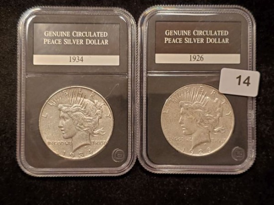 1934 and 1926-S Slabbed Peace Dollars