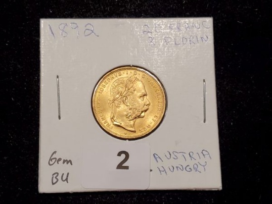 GOLD! 1892 Austria Hungary 20 franc 8 florins