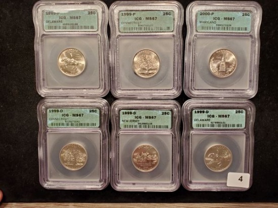 Nine ICG slabbed Early Statehood Quarters