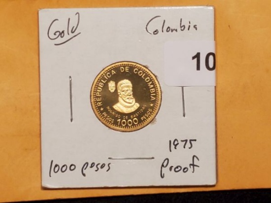 GOLD! Gorgemous Colombia 1000 pesos Proof Gold from 1975