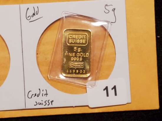 GOLD! Nice Credit Suisse 5 gram gold bar