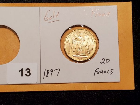 GOLD! France 1897 20 Francs