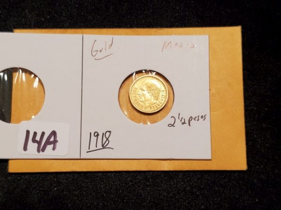 GOLD! Mexico 1918 2 1/2 Pesos
