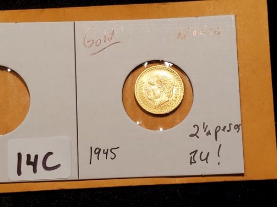 GOLD! Mexico 1945 2 1/2 Pesos in Gem Brilliant Uncirculated