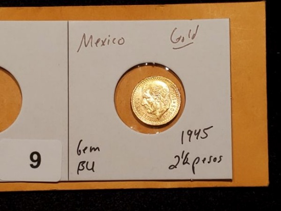 GOLD! Mexico 1945 2 1/2 Pesos in Gem Brilliant Uncirculated