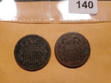 Two 1864 2 cent pieces