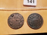 1866 and 1865 Two cent pieces