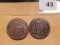 1868 and 1865 Two cent pieces