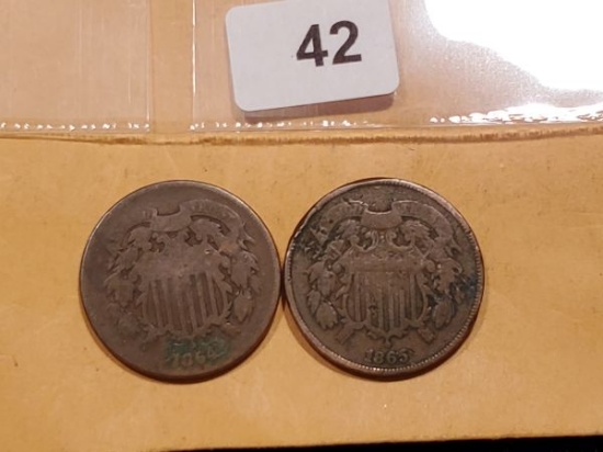 1864 and 1865 Two Cent pieces