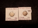 Two France silver 50 centimes