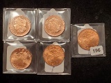 Five Copper Rounds that are motifs of old US coinage