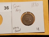 Semi-Key 1870 Indian cent in very Good Condition