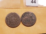 1866 and 1864 Two cent pieces