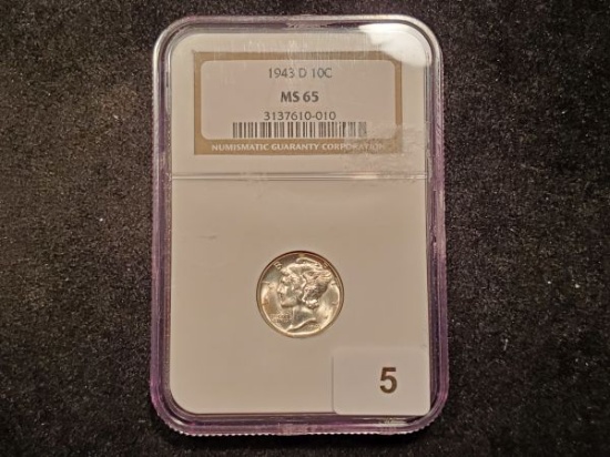 NGC 1943-D Mercury Dime in MS-65