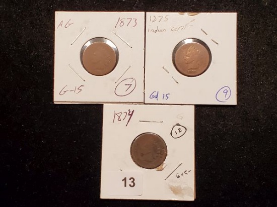 1873, 1874, and 1875 Indian cents