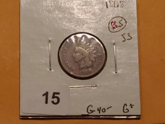 Semi-Key 1868 Indian cent in Good plus
