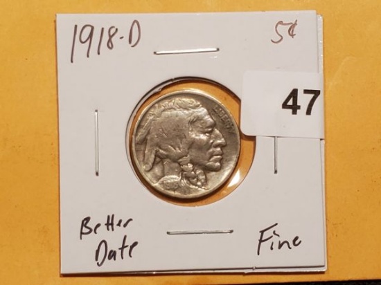 Better Date 1918-D Buffalo Nickel in Fine condition