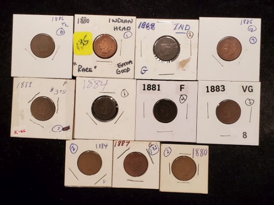 Eleven 1880's Indian cents