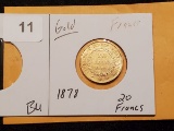 GOLD! 1878 France 20 francs Brilliant Uncirculated