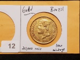 **GOLD! WOW! 1852 Brazil 20,000 reis
