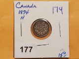 1874-H CANADIAN SILVER 5 CENTS