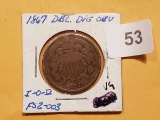 **Highlight! 1867 Two cent Piece Double Die Obverse