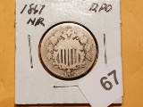 VARIETY! HUGE Repunched Date 1867 No Rays Shield Nickel