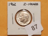 1962 2-headed silver Roosevelt dime