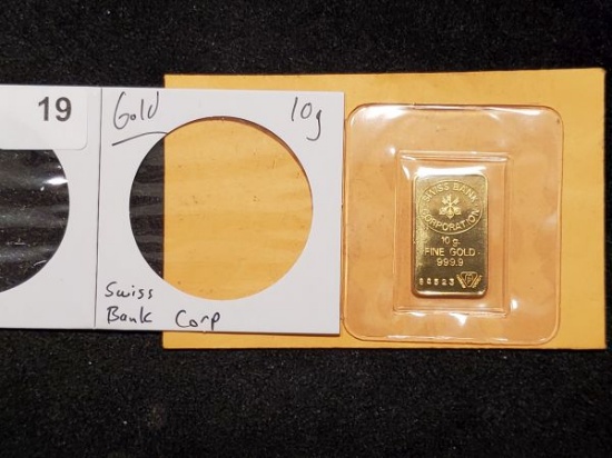 GOLD! Swiss Bank Corporation 10 gram gold bar