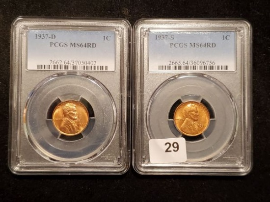 Two PCGS 1937 D and S Wheat cents
